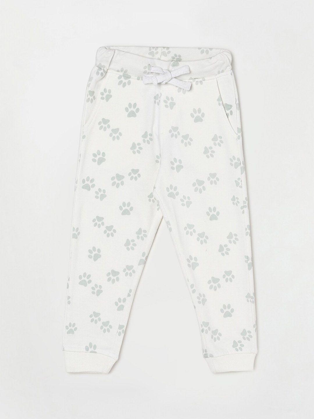 juniors by lifestyle infant boys white & grey printed pure cotton joggers