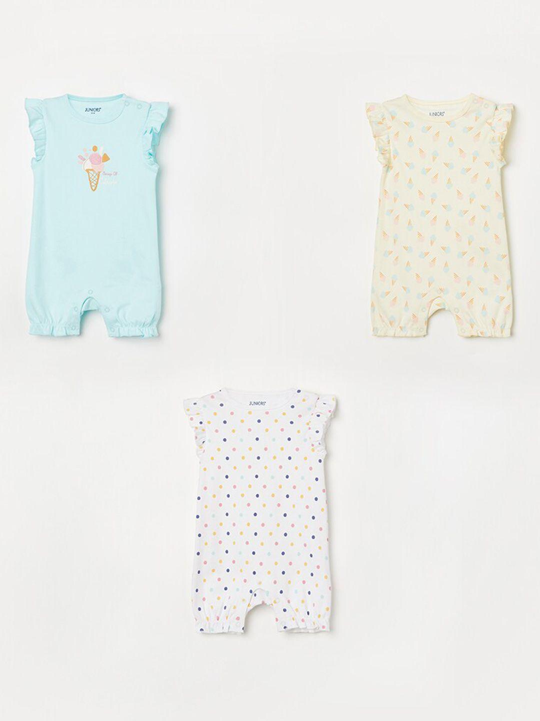 juniors by lifestyle infant girls pack of 3 printed pure cotton rompers