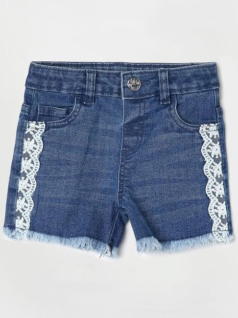 juniors by lifestyle kids blue cotton embroidered shorts
