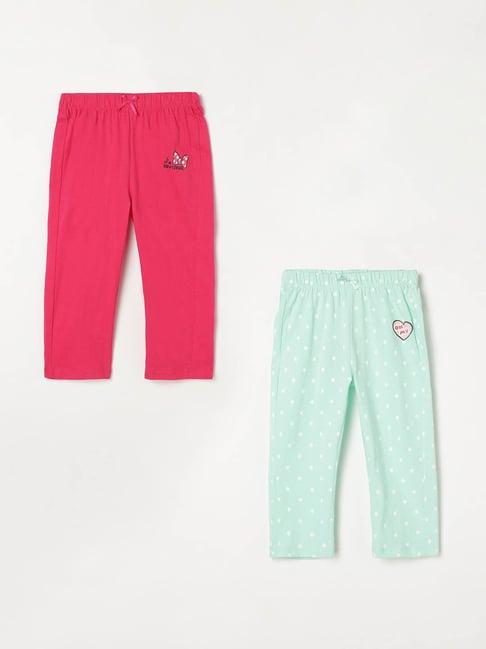 juniors by lifestyle kids green & pink solid pyjamas (pack of 2)