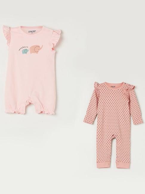 juniors by lifestyle kids pink & peach cotton printed full sleeves romper