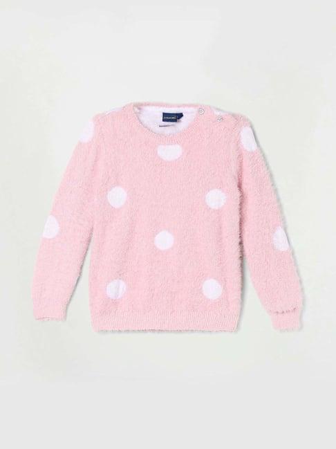 juniors by lifestyle kids pink & white printed full sleeves sweater