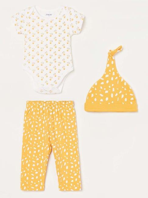 juniors by lifestyle kids yellow & white cotton printed onesie set