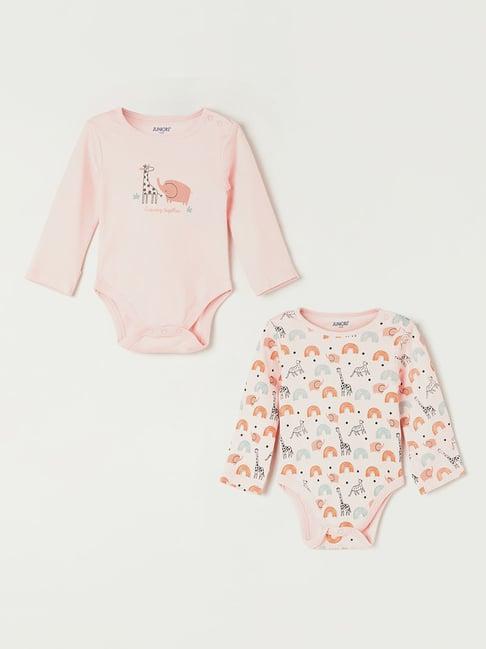 juniors by lifestyle pink & off white printed full sleeves bodysuits (pack of 2)