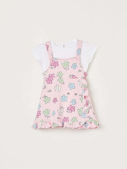 juniors by lifestyle pink & white cotton floral print dress with top