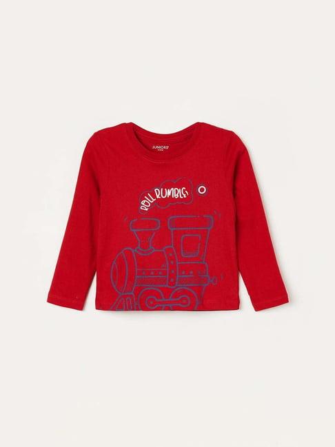 juniors by lifestyle red cotton printed full sleeves t-shirt