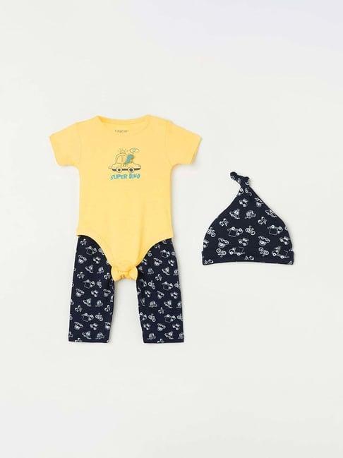 juniors by lifestyle yellow & black cotton printed onesie set