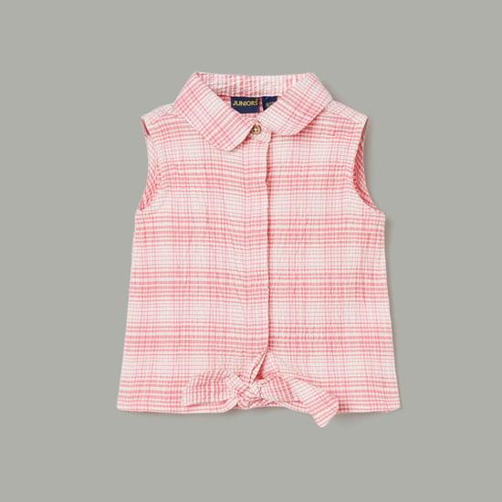 juniors girls checked spread collar casual top
