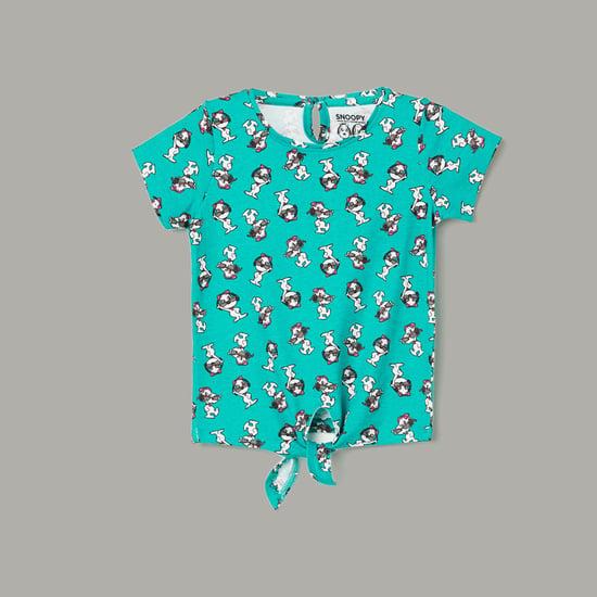 juniors girls snoopy printed knotted hem top