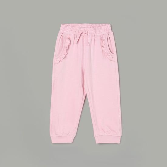 juniors girls solid frill detailed elasticated joggers