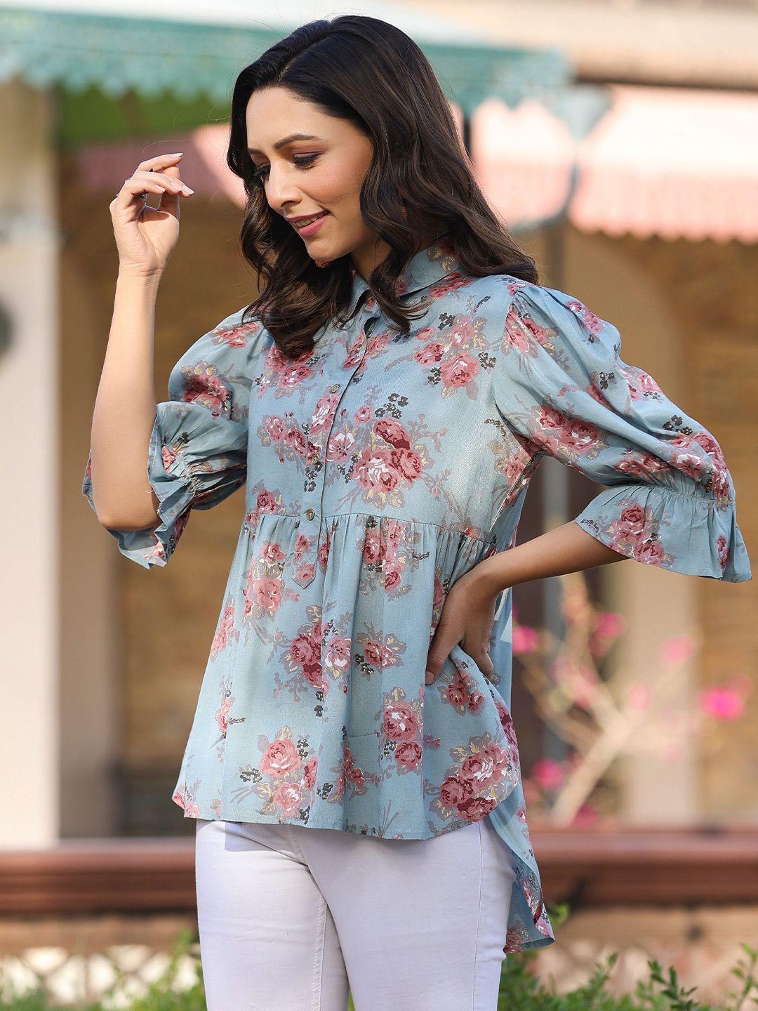 juniper-blue-&-red-floral-printed-puff-sleeves-shirt-collar-tunic