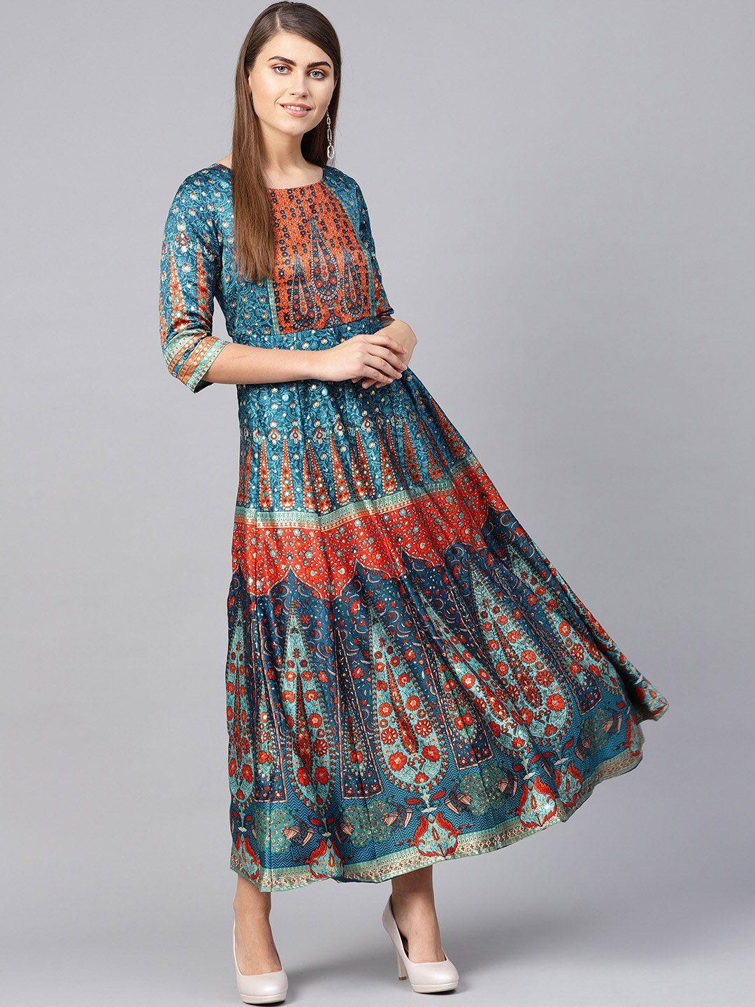 juniper printed satin silk anarkali ethnic dress