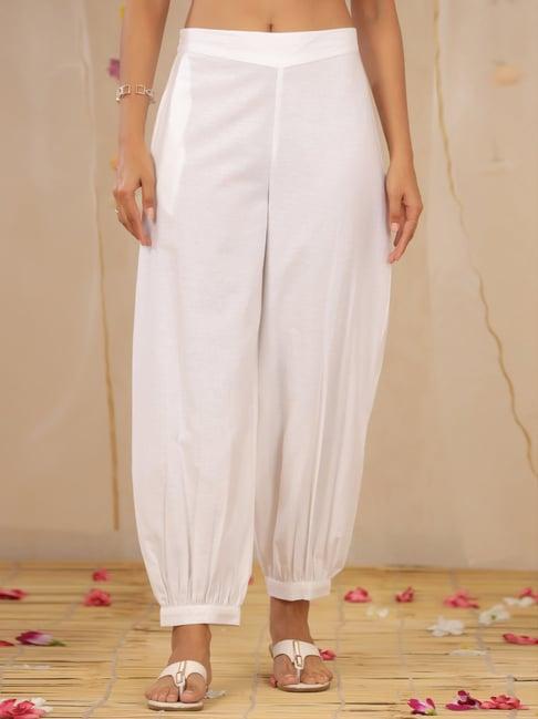 juniper white cotton flex dhoti pant with back elastic waistband gathered hemline with single pocket