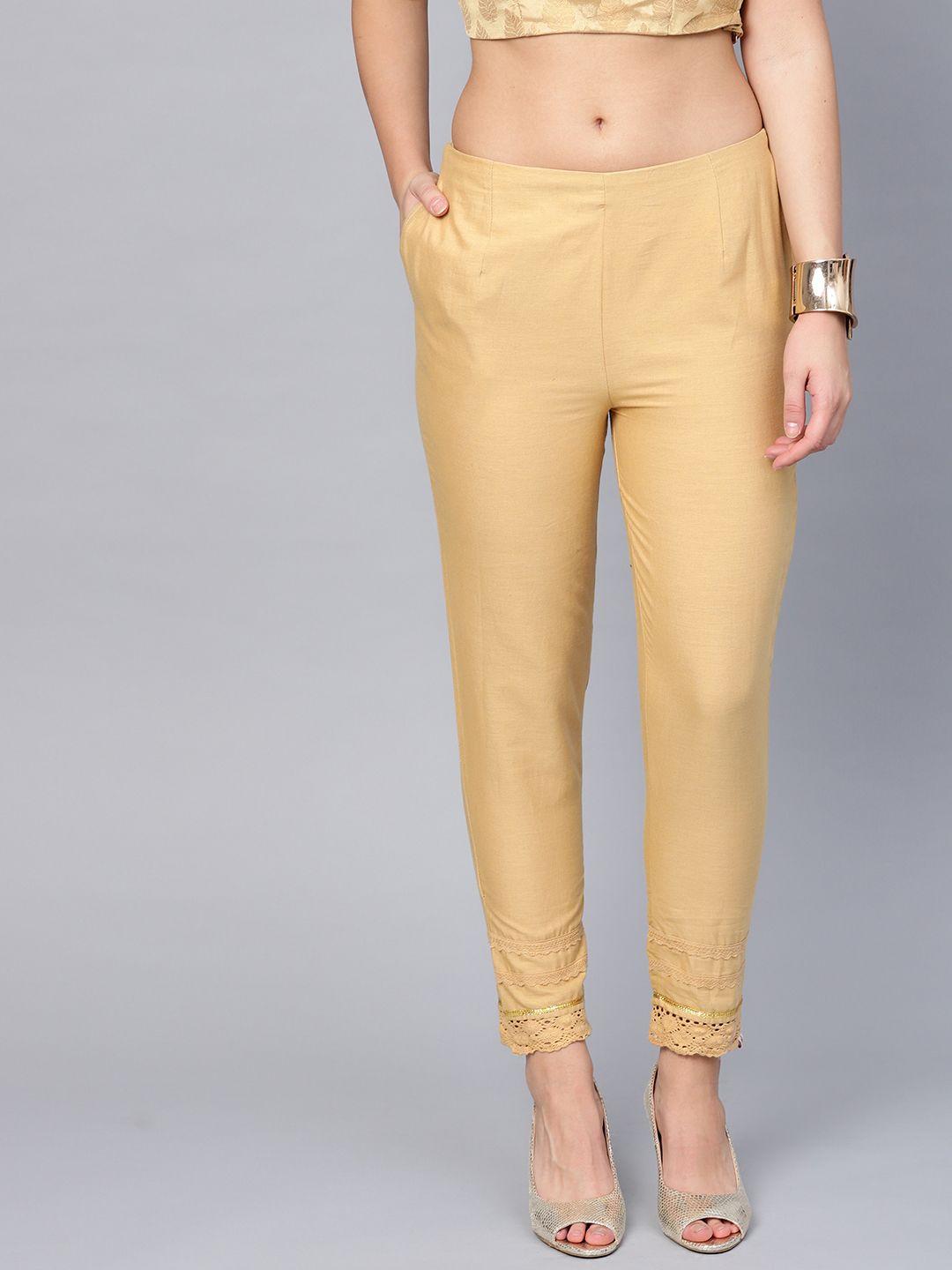 juniper women beige smart slim fit solid cigarette trousers