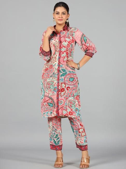 juniper beige ethnic motif kasturi silk tunic & pants with sequins work