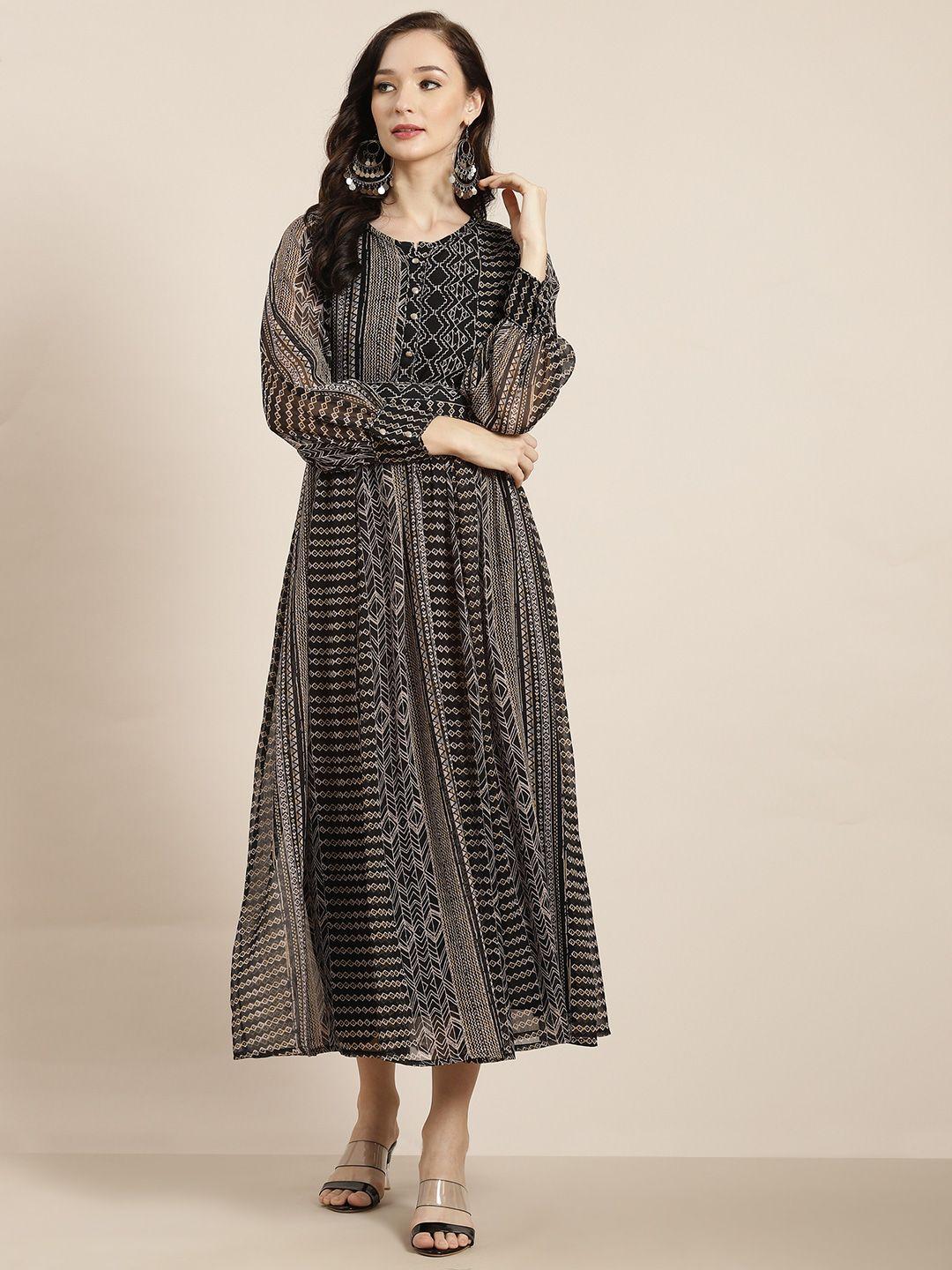 juniper black chiffon ethnic midi dress