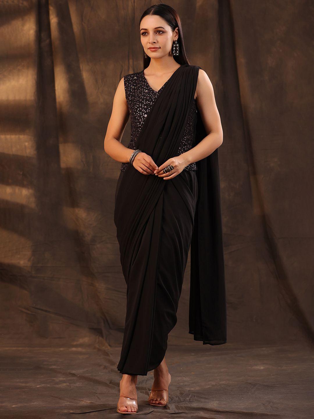 juniper black georgette saree style maxi dress