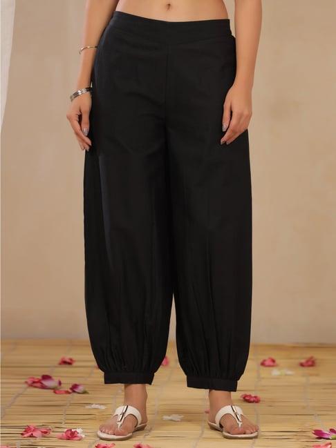 juniper black solid cotton flex ankle-length pathani style pants