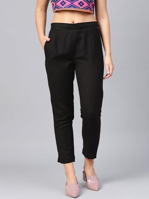 juniper black solid rayon flex slim fit women pants with two pockets