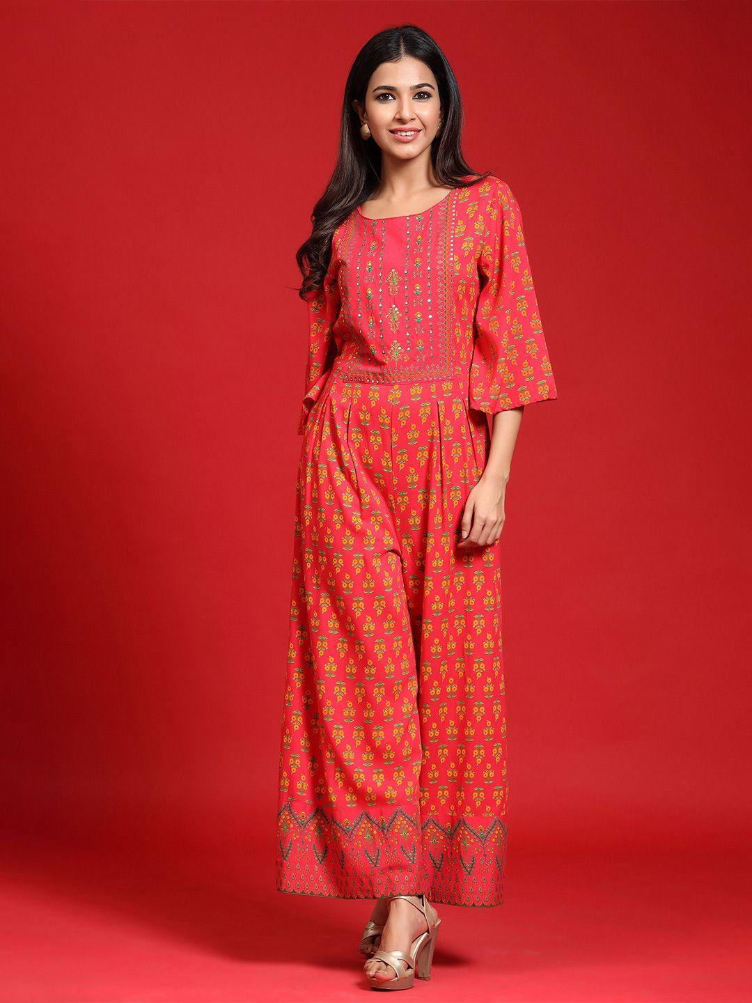 juniper coral & orange printed basic jumpsuit