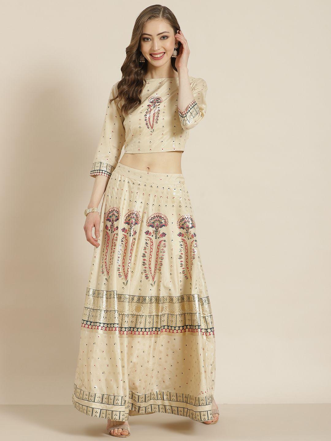 juniper cream-coloured foil print ready to wear lehenga with blouse