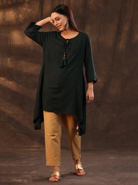 juniper dark green rayon high low kurta