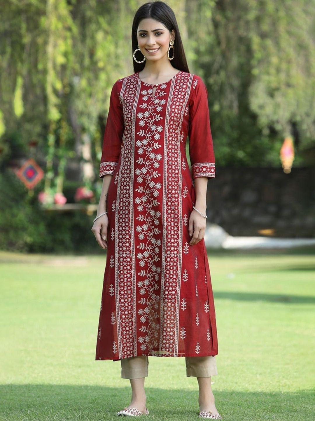 juniper embroidered keyhole neck thread work chanderi silk kurta