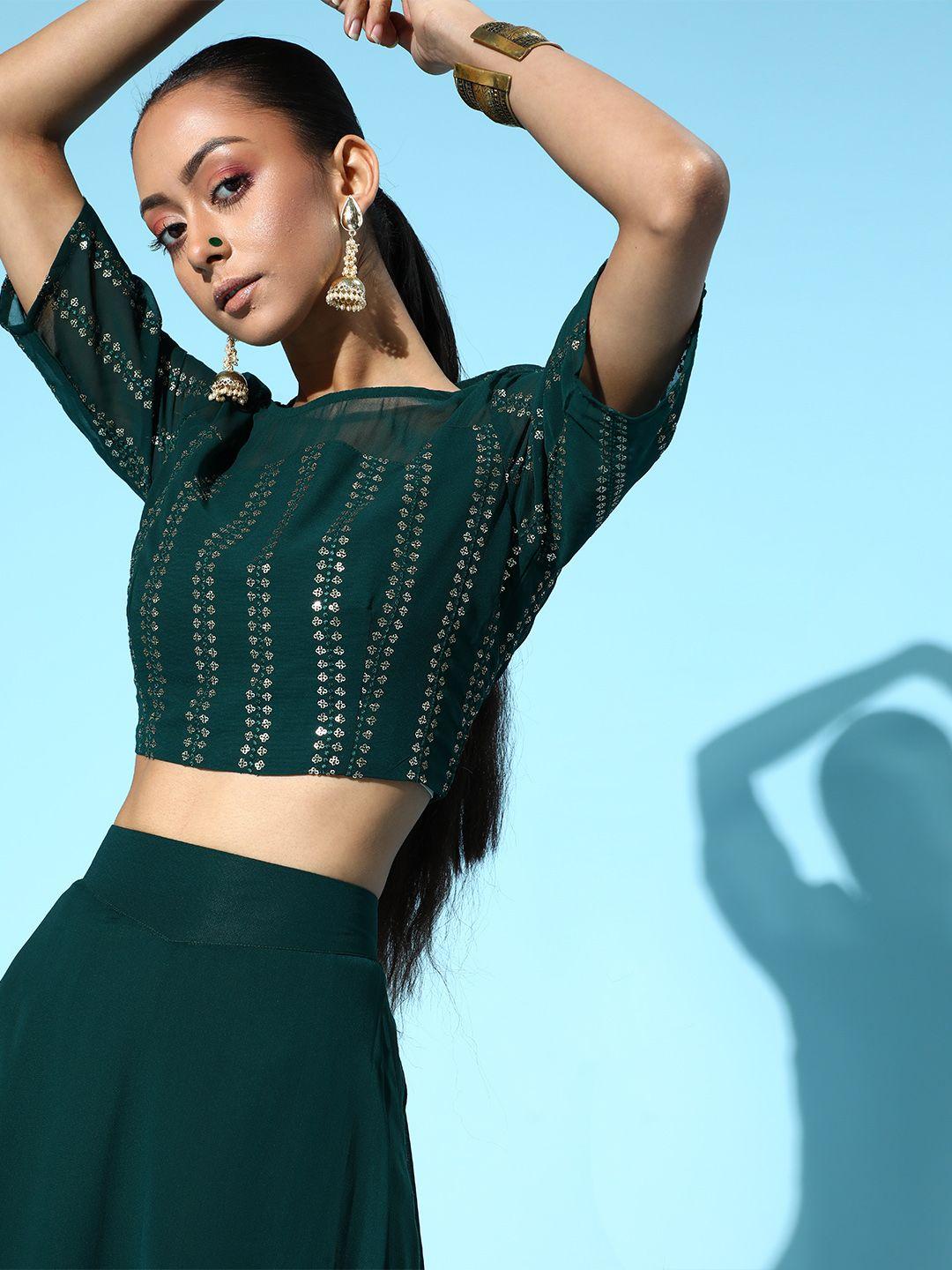 juniper enchanting green embellished crop top with solid palazzos