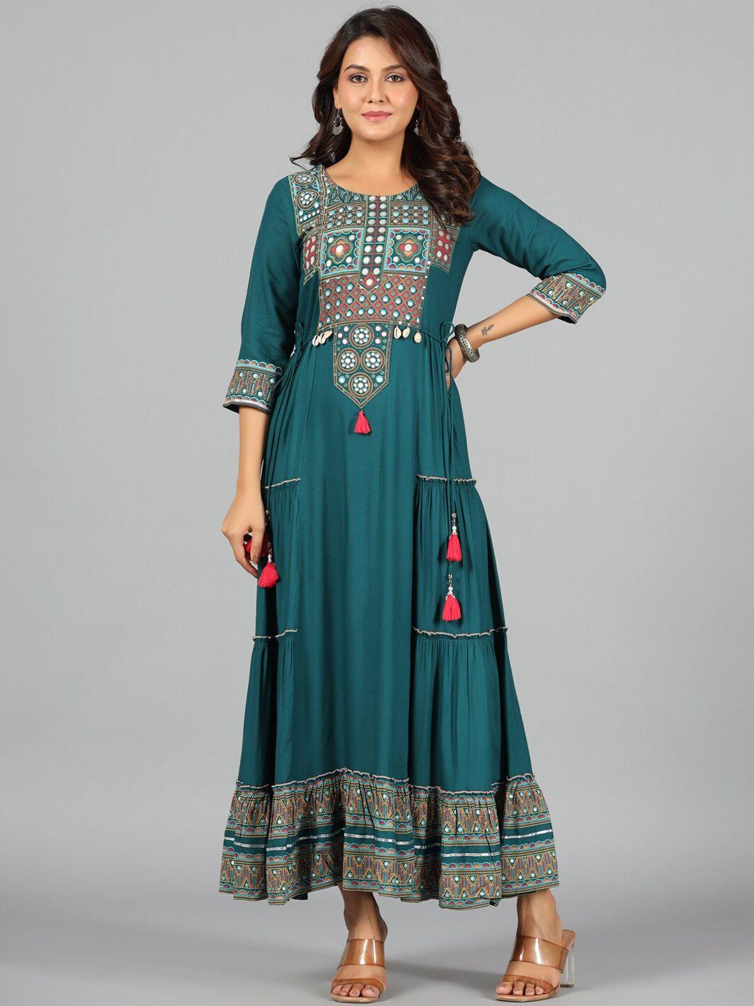 juniper ethnic motifs embroidered fit & flared maxi dress