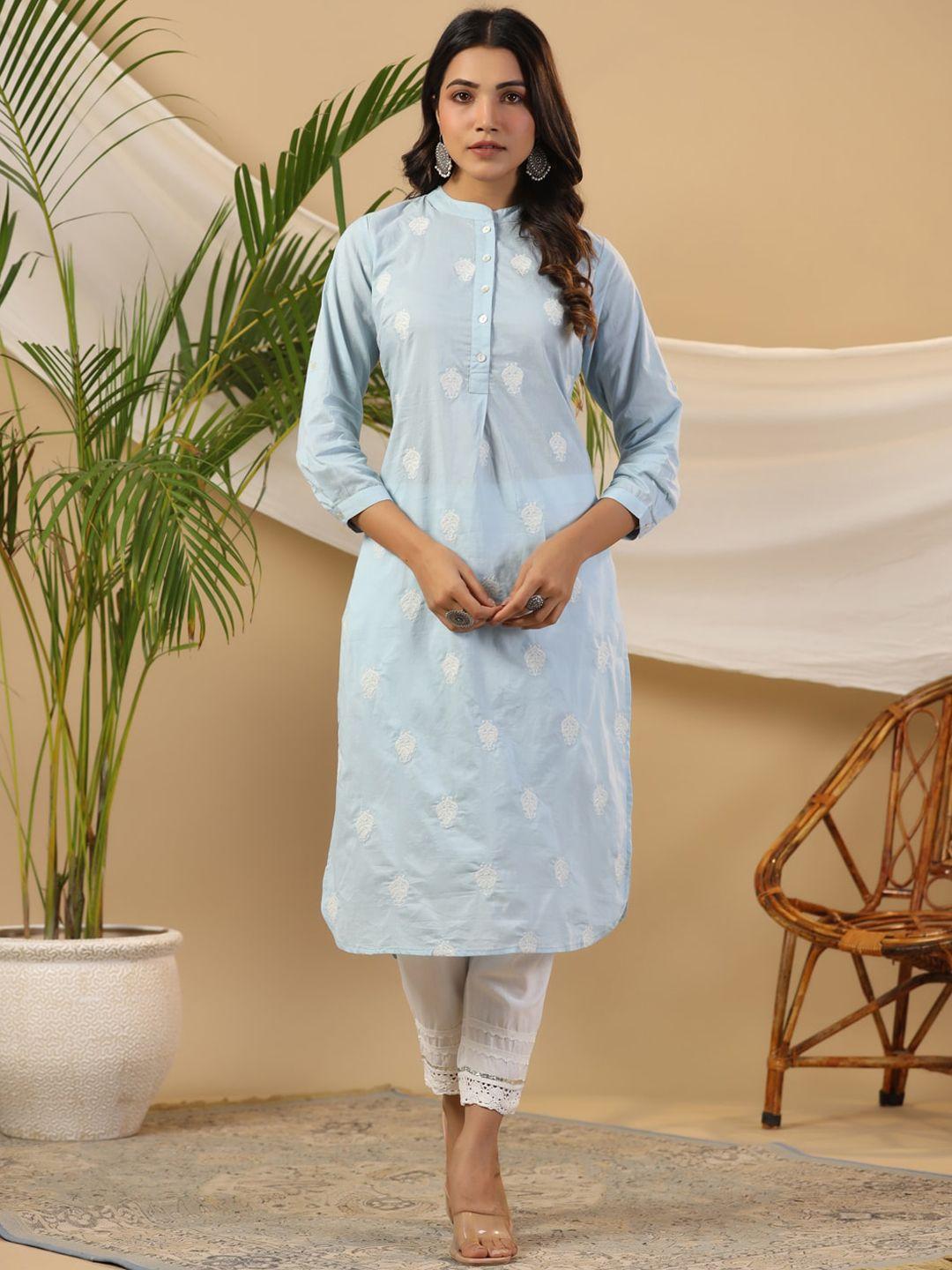 juniper ethnic motifs embroidered mandarin collar kurta with trouser