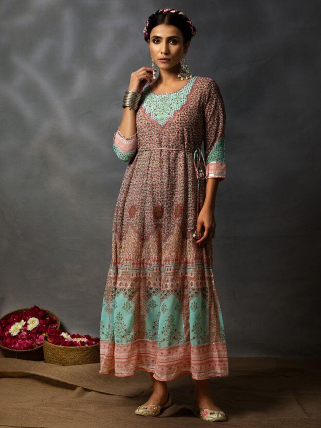 juniper ethnic motifs print georgette maxi dress