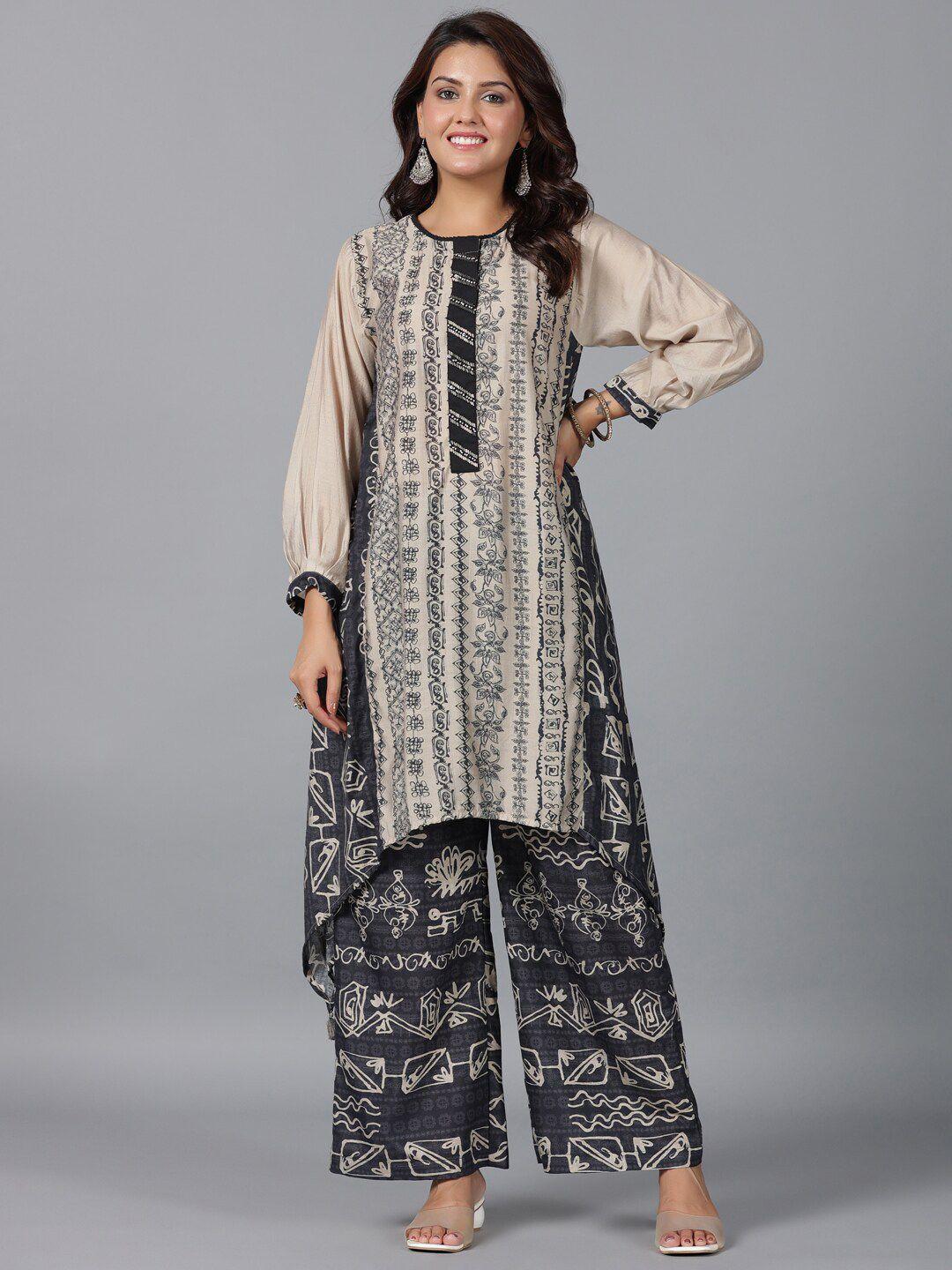 juniper ethnic motifs printed a line kurta with palazzos