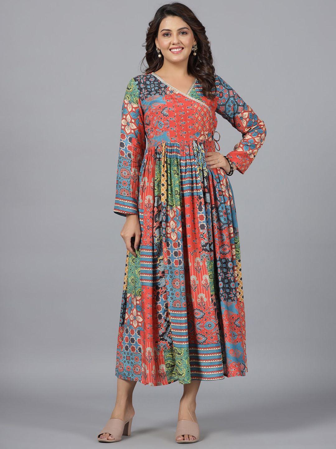 juniper ethnic motifs printed fit & flare ethnic dress