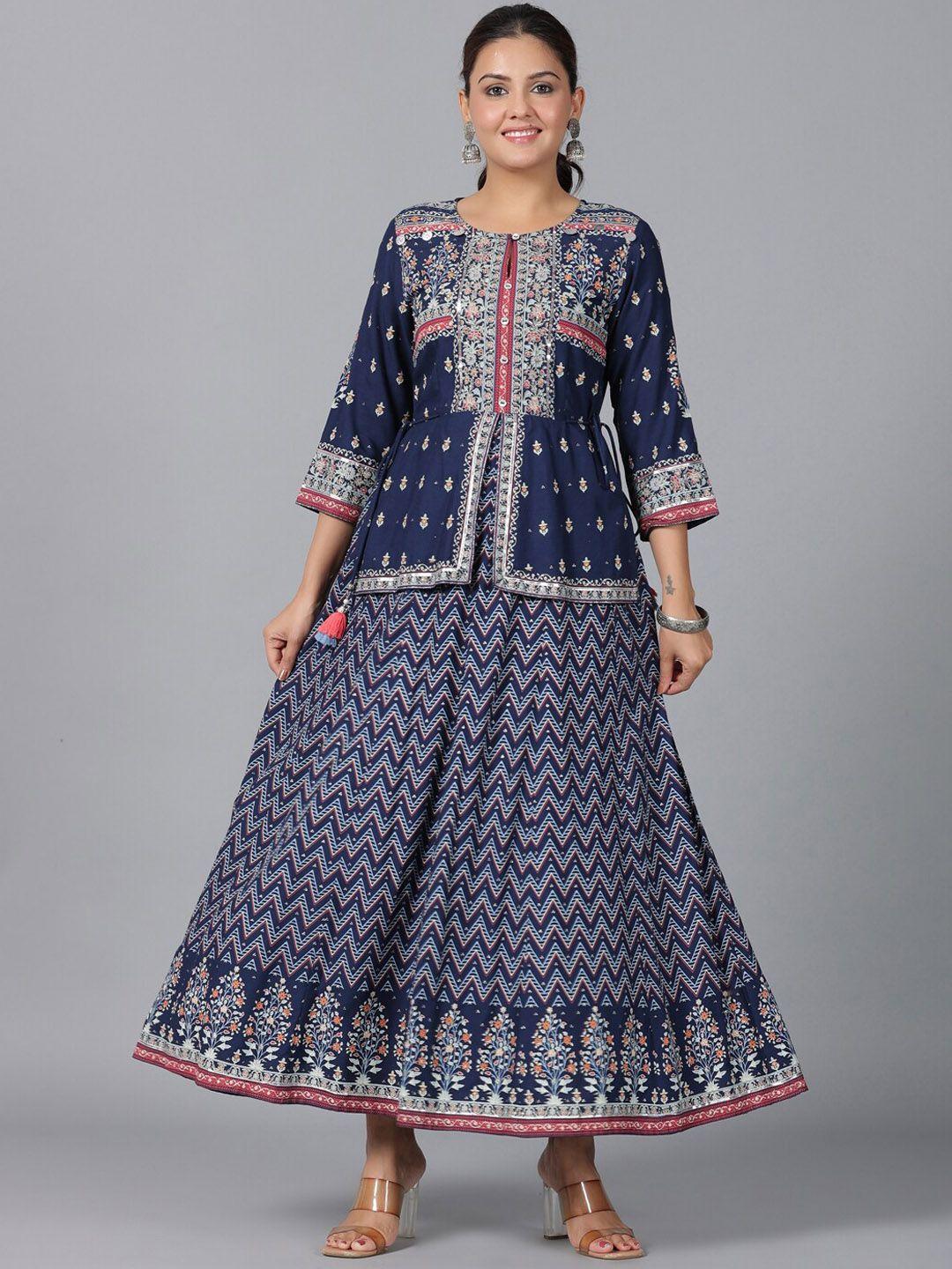 juniper ethnic motifs printed flared maxi ethnic dress