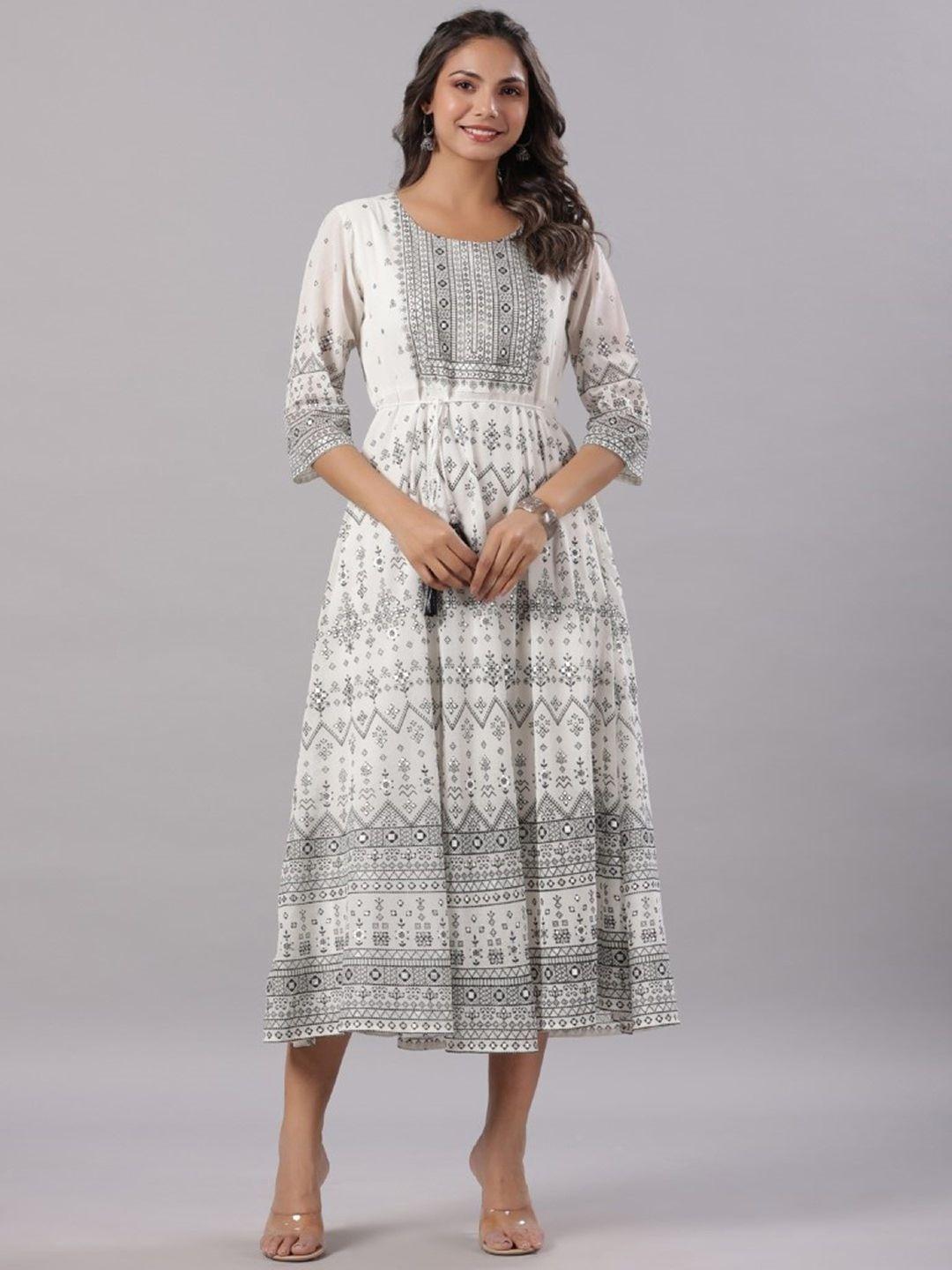 juniper ethnic motifs printed tie-ups georgette fit & flared midi dress