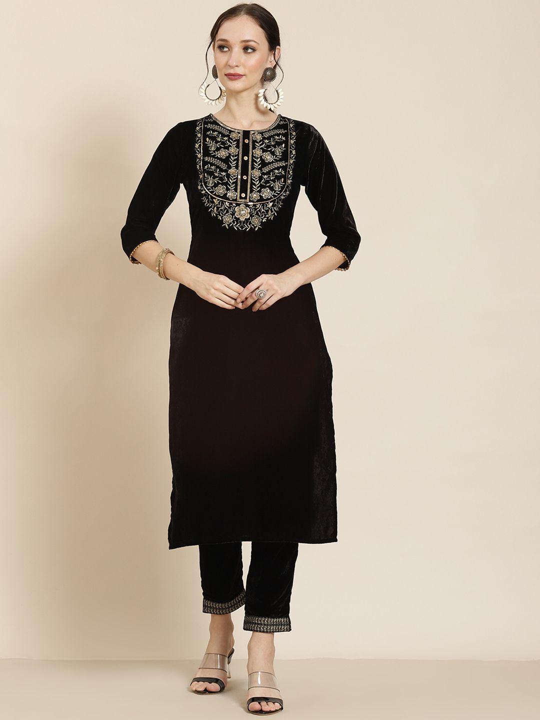 juniper ethnic motifs velvet kurta set