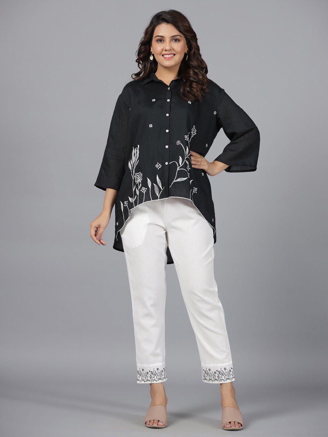 juniper floral embroidered chanderi shirt & trousers