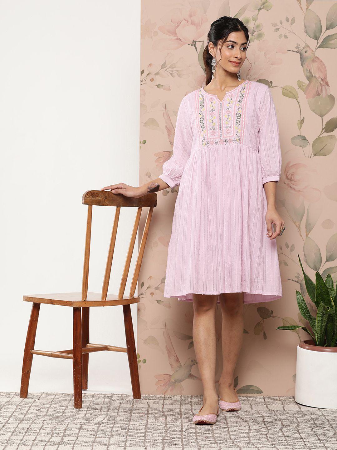 juniper floral embroidered dobby ethnic a-line dress