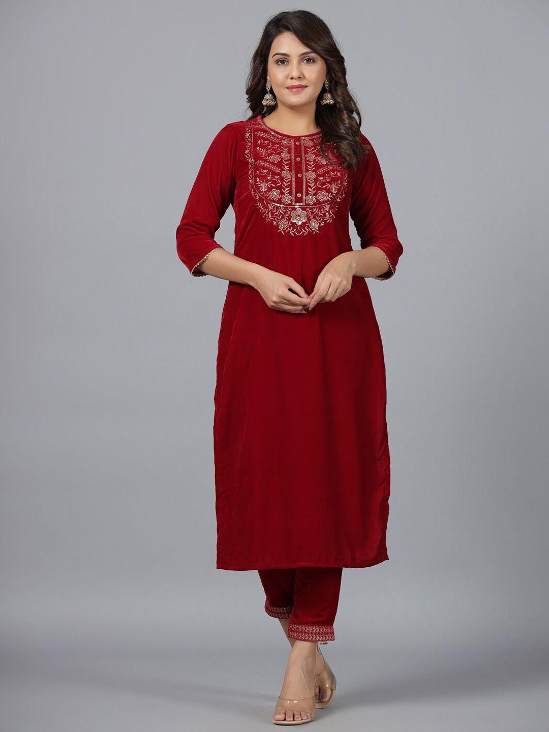 juniper floral embroidered sequinned velvet kurta with trousers