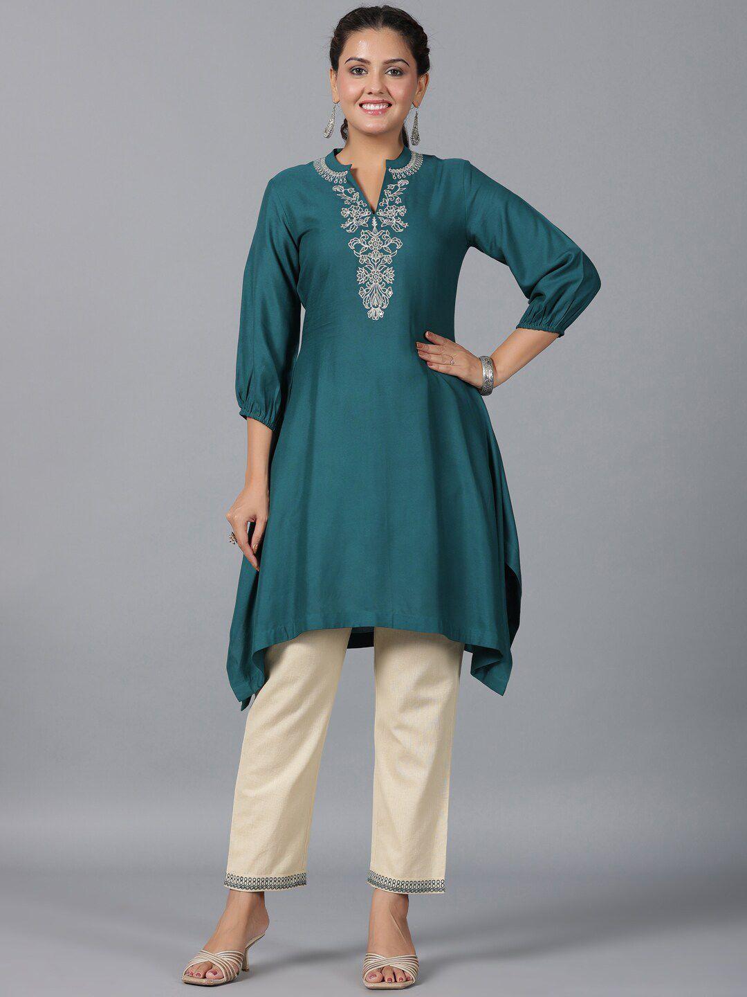 juniper floral embroidered thread work kurta with trousers