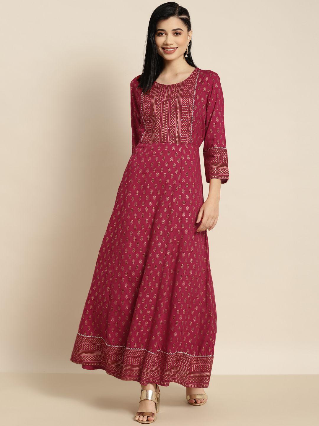 juniper fuchsia foil printed maxi ethnic dress