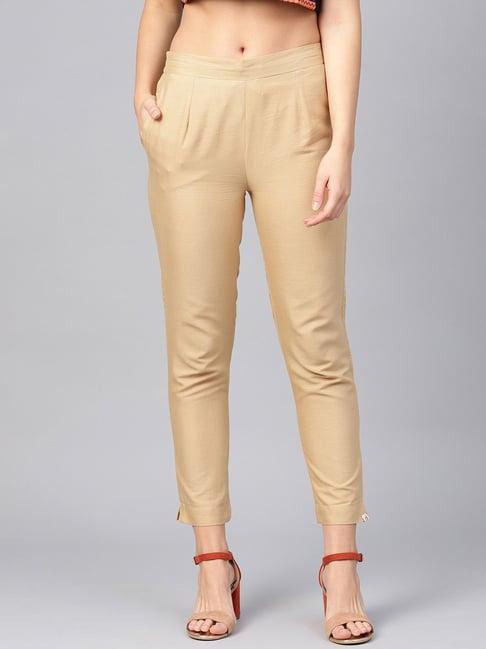 juniper gold solid cotton flex slim fit women pants with two pockets