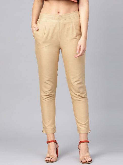 juniper gold solid cotton flex slim fit women pants with two pockets