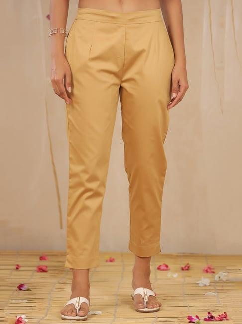 juniper gold solid cotton straight fit slip-on pants
