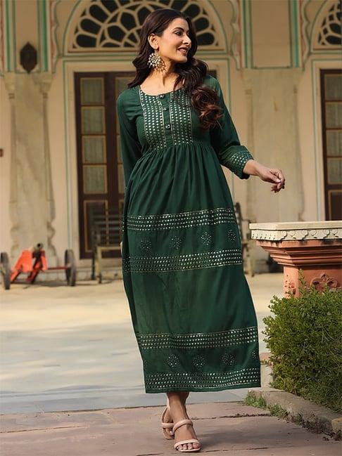 juniper green cotton embellished maxi dress