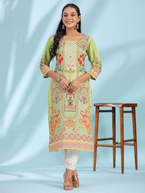 juniper green printed straight kurta