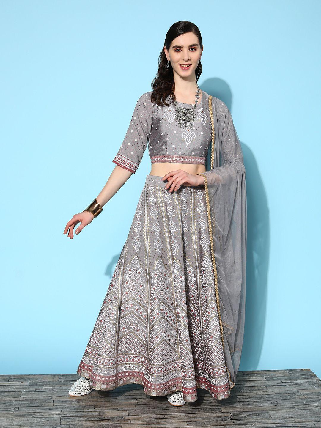 juniper grey printed ready to wear lehenga & blouse with dupatta