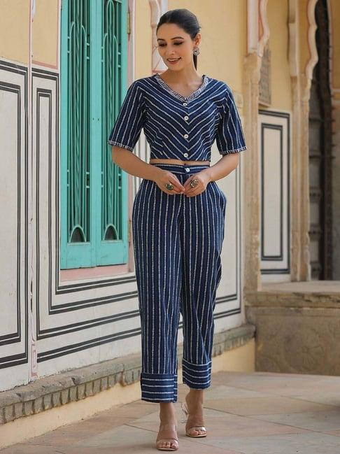 juniper indigo blue striped top pant set