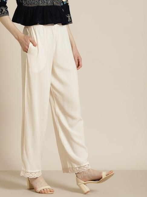juniper ivory solid rayon wide leg women palazzo with one pocket