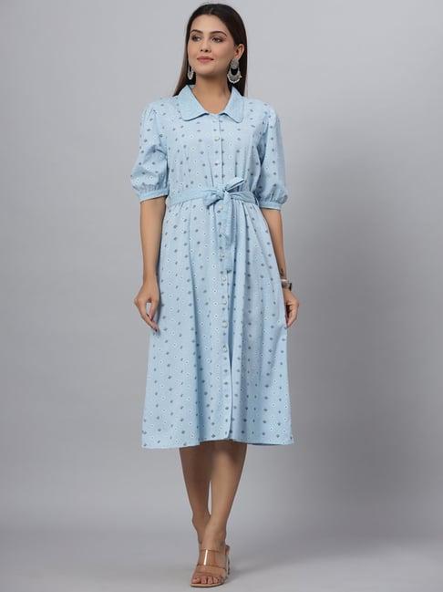 juniper light blue cotton printed shirt dress